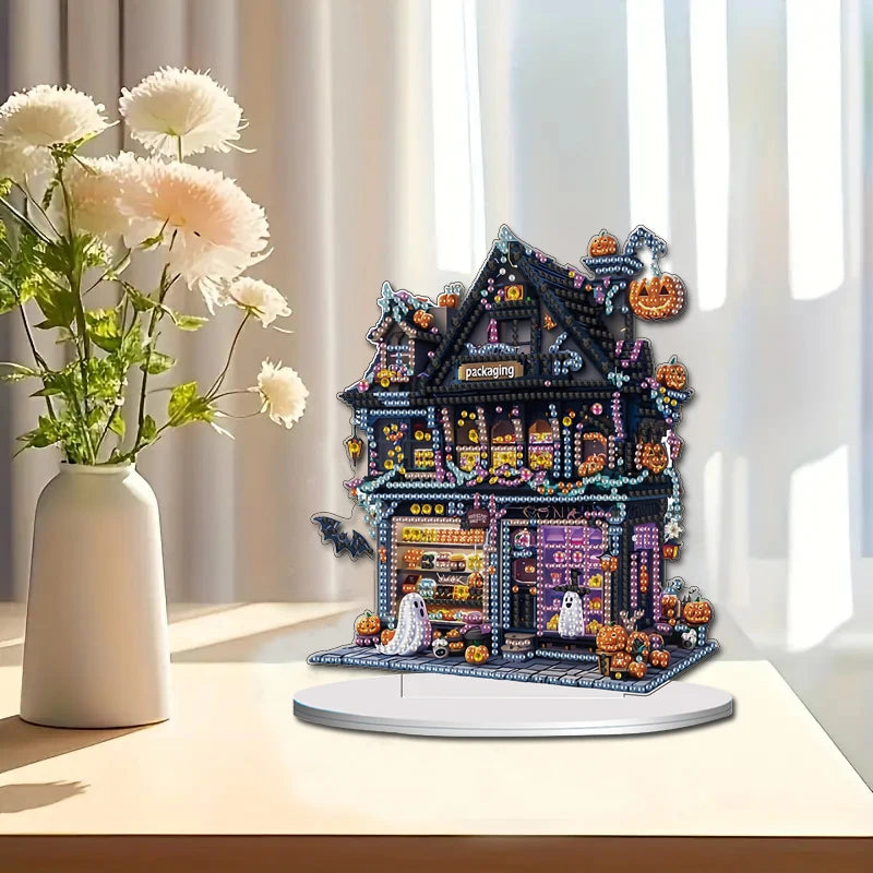 A Single-Sided Acrylic Crystal Rhinestone Desktop Decorative Item, DIY House Scene Pattern Diamond Painting Kit