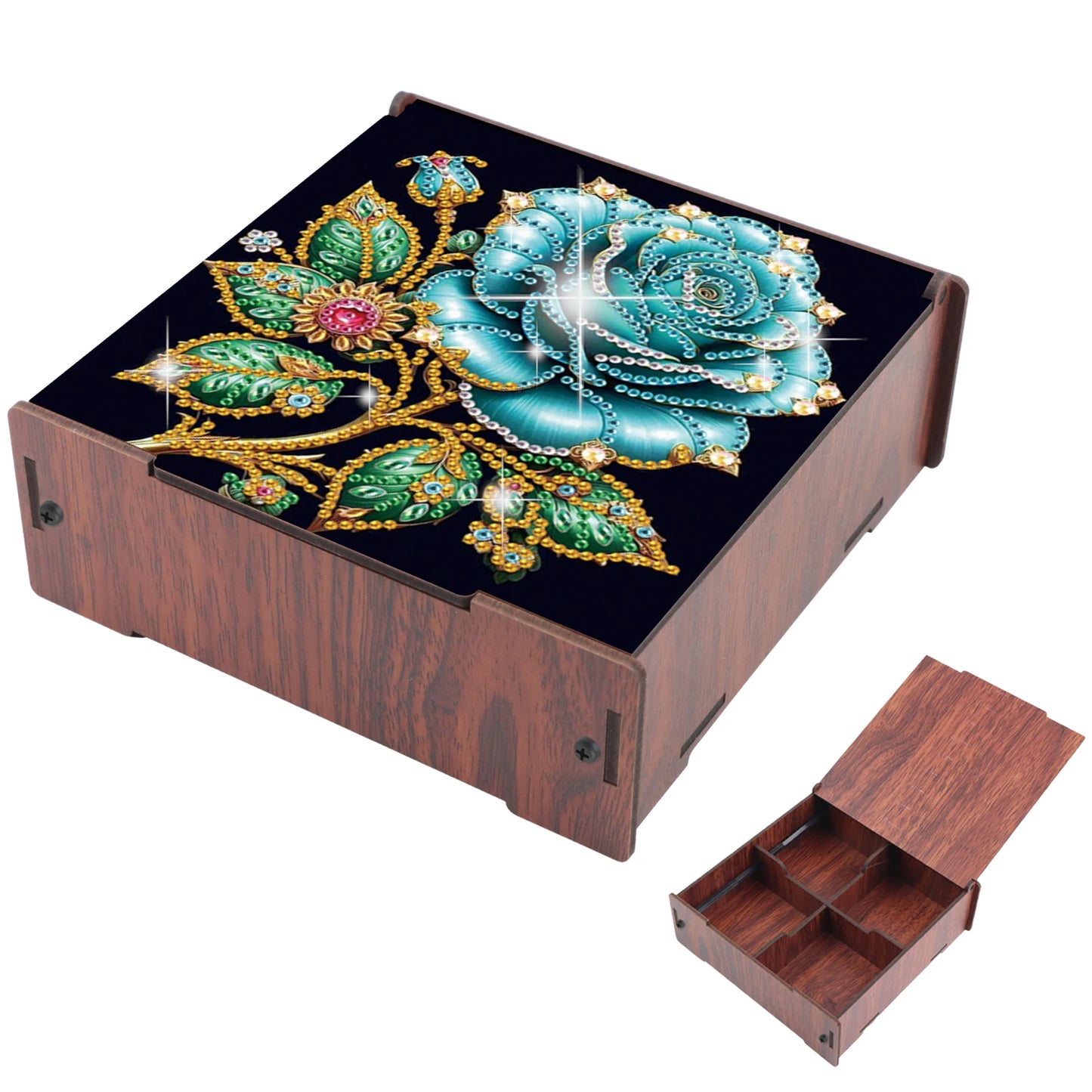 5D DIY Animal Girl Theme 4 Slots Diamond Painting Kit, Wooden Storage Box Diamond Art Jewelry Case, Storage Organizer