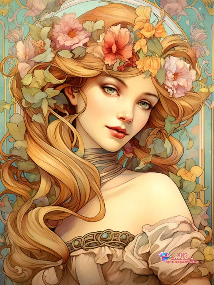 Elegant Women And Flowers Diamond Painting Kit Square / Round Diamond 5D DIY Mosaic
