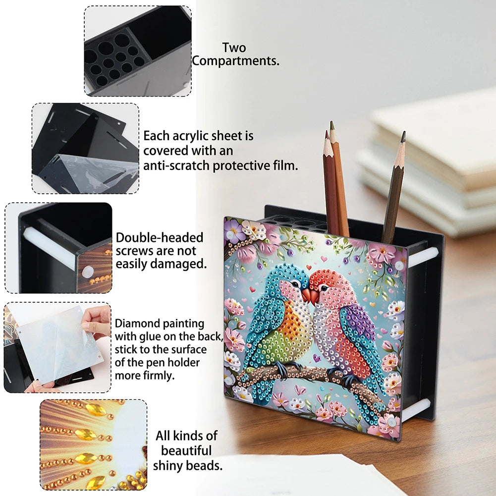 Creative Acrylic Diamond Painting Pencil Holder DIY Kit for Unique Desk Organization and Stress Relief Fun