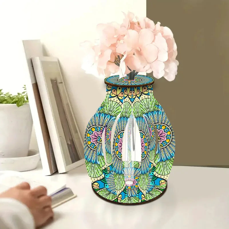 A Diamond Painting Set, A Handcrafted DIY Wooden Vase With Diamond-Encruted Floral Themes, Suitable For Home Decoration
