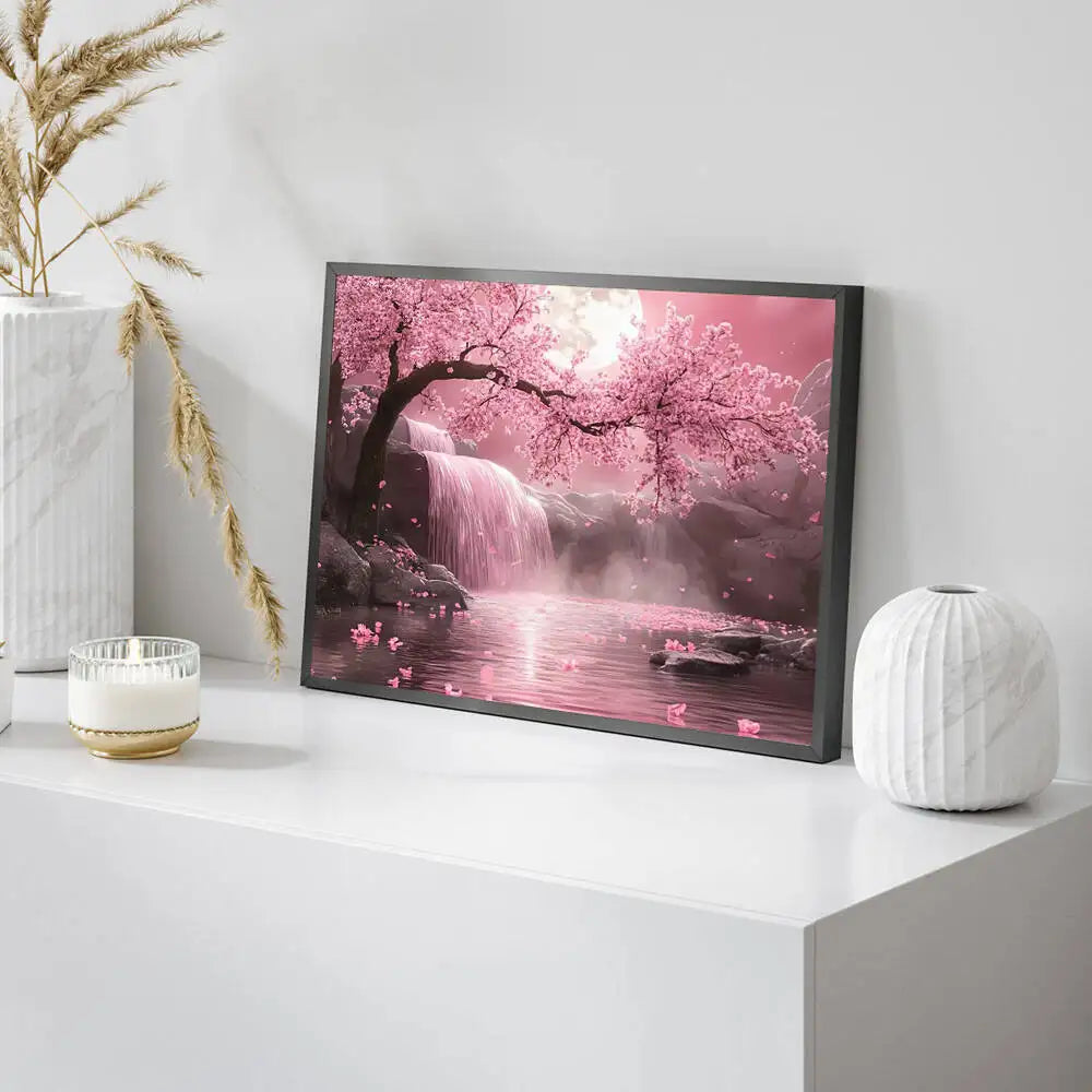 Huacan Cherry Blossom Diamond Painting Waterfall, DIY Landscape Full Square / Round Drill