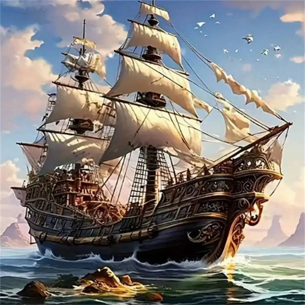 HUACAN 5D Sailboat / Sea Diamond Painting Full Square / Round Diamond
