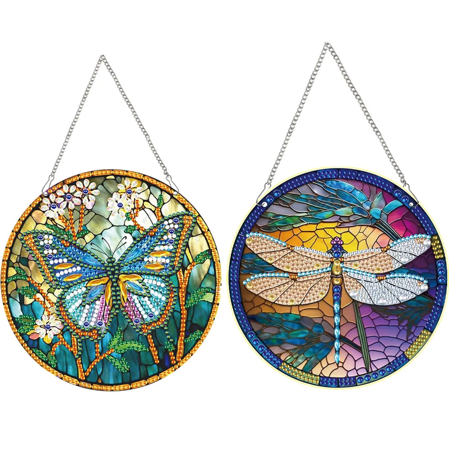 2pcs Animal Cat Theme 2D/Flat DIY Diamond Painting Collection Window Pendants Single-Sided Drill Diamond Art Pendant