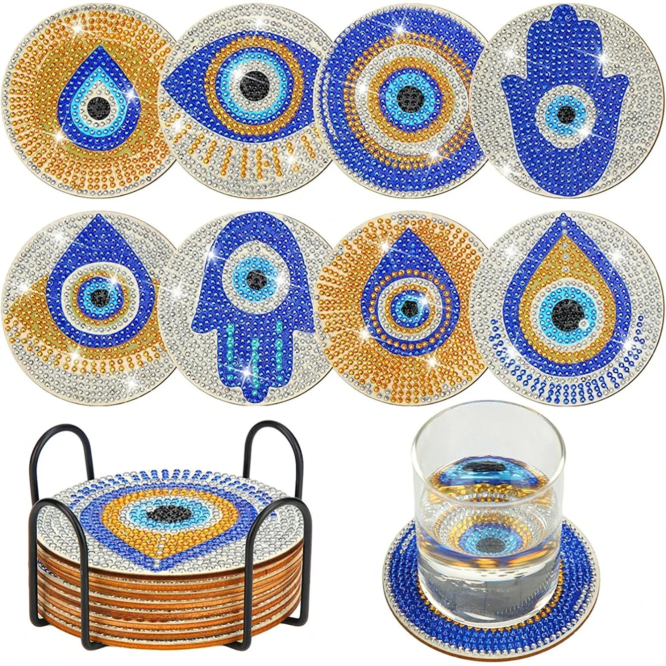 8 Pieces Of Diamond Art Painting Coasters With Brackets, DIY Partial Special Shapes