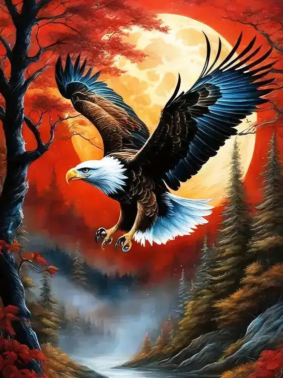 Momoart Diamond Painting Eagle, Tree & Moon, DIY Full Square / Round Drill