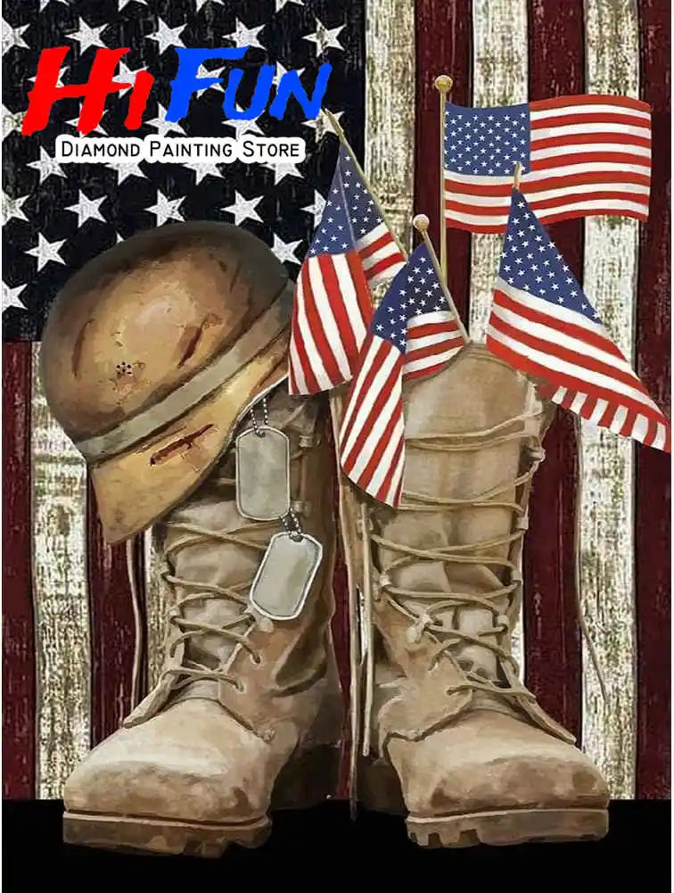American Flag / Boots 5d DIY Diamond Painting Kits Full Square / Round Drills