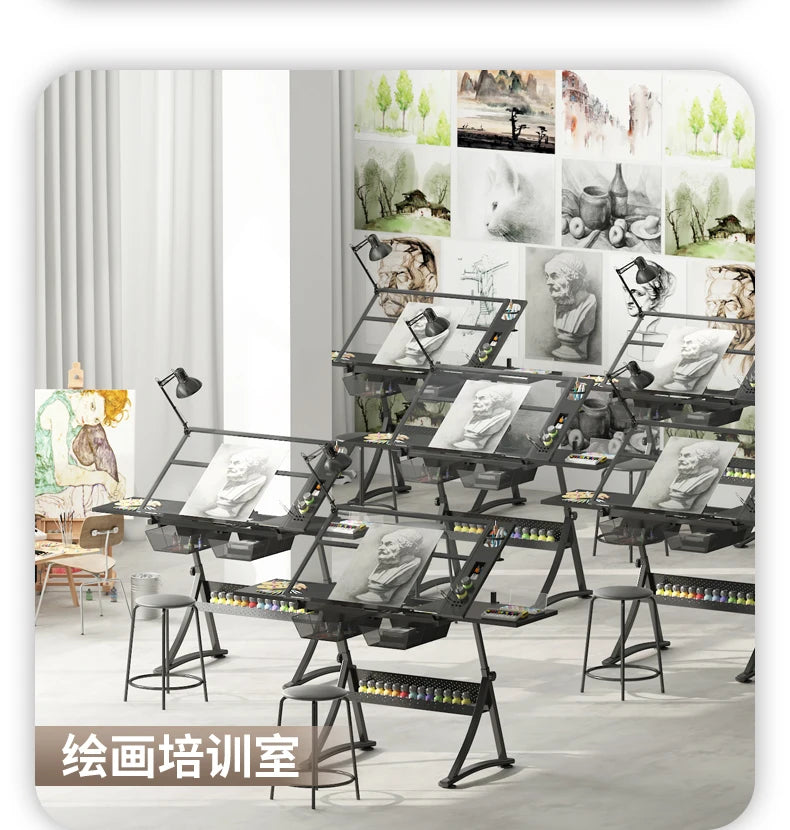 lmm Art Drawing Table Glass Adjustable Height Drawing Drafting Designer Desk