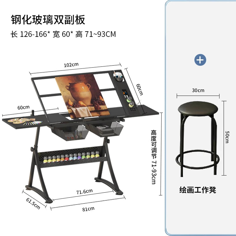 lmm Art Drawing Table Glass Adjustable Height Drawing Drafting Designer Desk