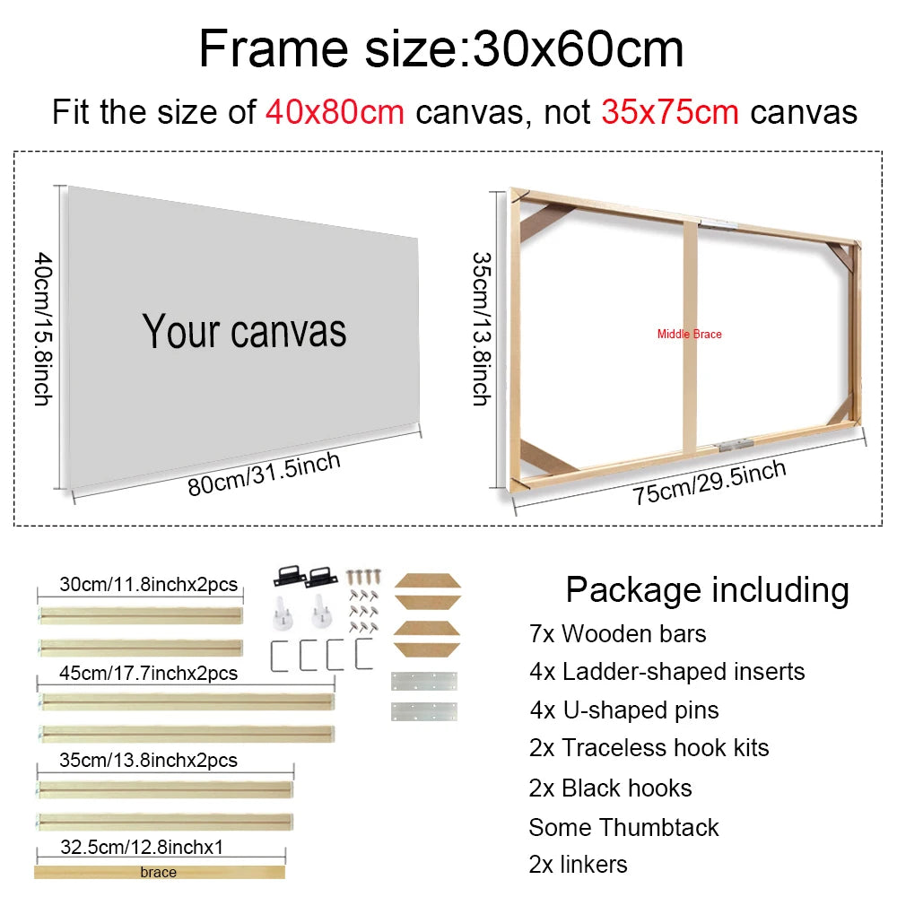 Various Sizes Canvas Frame, Wooden Frames Natural Wooden, Diamond Painting Frames Canvas, Wood Wall Frame
