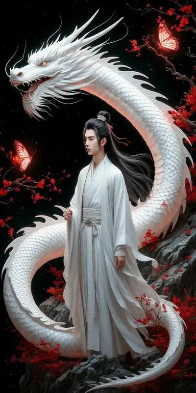 White Dragon and Man Large Size Diy Diamond Art Painting New Collection Handsome Guy Full Mosaic Embroidery Picture Wall Decor