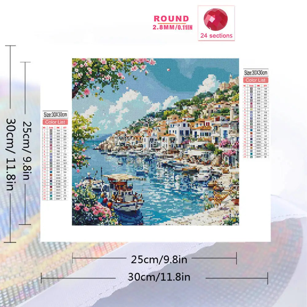 Evershine Full Square / Round Diamond Mosaic Seaside House Landscape DIY