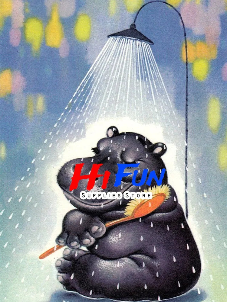 5D DIY Diamond Painting Hippo In Shower Full Square / Round Drill