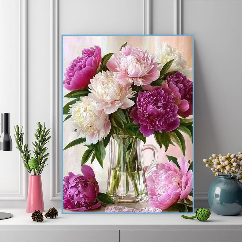 Momoart DIY Full Square / Round Diamond Painting Peony Flower Vase