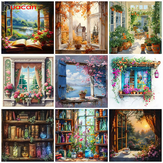 Huacan DIY Diamond Painting Landscape Window Flower Full Square / Round Drill