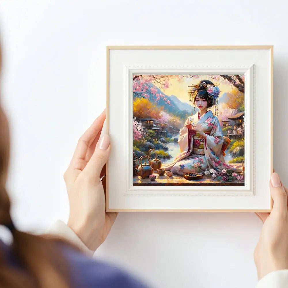 HUACAN Japanese Women, Cherry Blossom Flower, DIY Diamond Painting 5d Portrait Full Square / Round Drill
