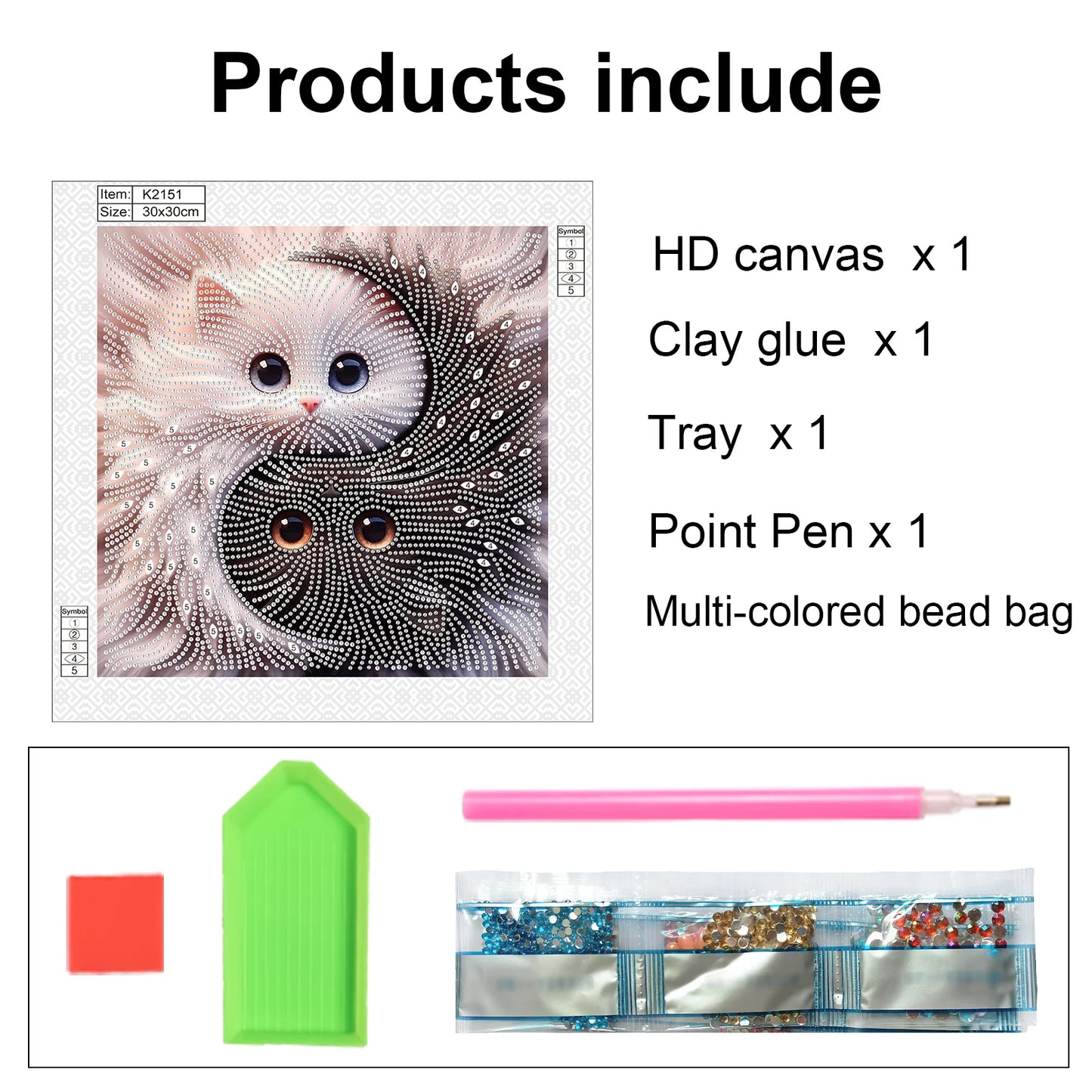Kitten Special, Ying And Yang Shape DIY Diamond Art Painting Kit, Crystal Partial Diamond