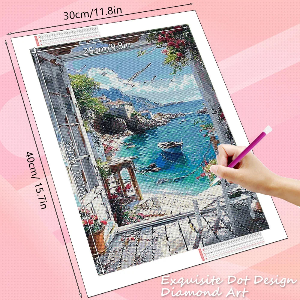 HUACAN Diamond Painting Full Kits Boat Landscape Arts & Crafts Mosaic Sea Nature Square / Round Drill Modern Home Decor