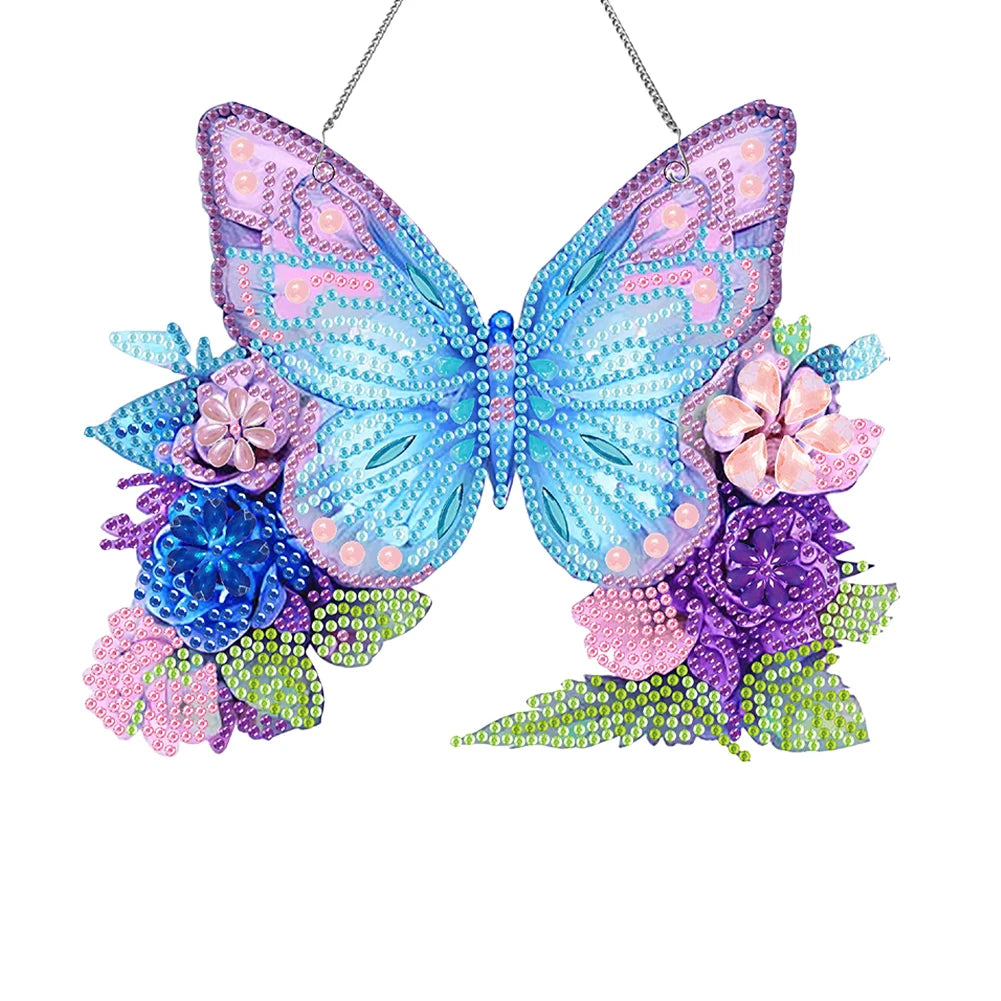 Acrylic Butterfly Single-Sided Diamond Painting Hanging Pendant Diamond Art Hanging Pendant 5D DIY Diamond Painting Dots Pendant
