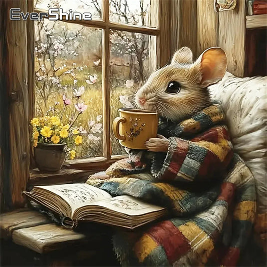 Evershine Full Square Round Diamond Painting, Mouse Animal Painting Window Acrylic Craft Supplies Mosaic Decor For Home