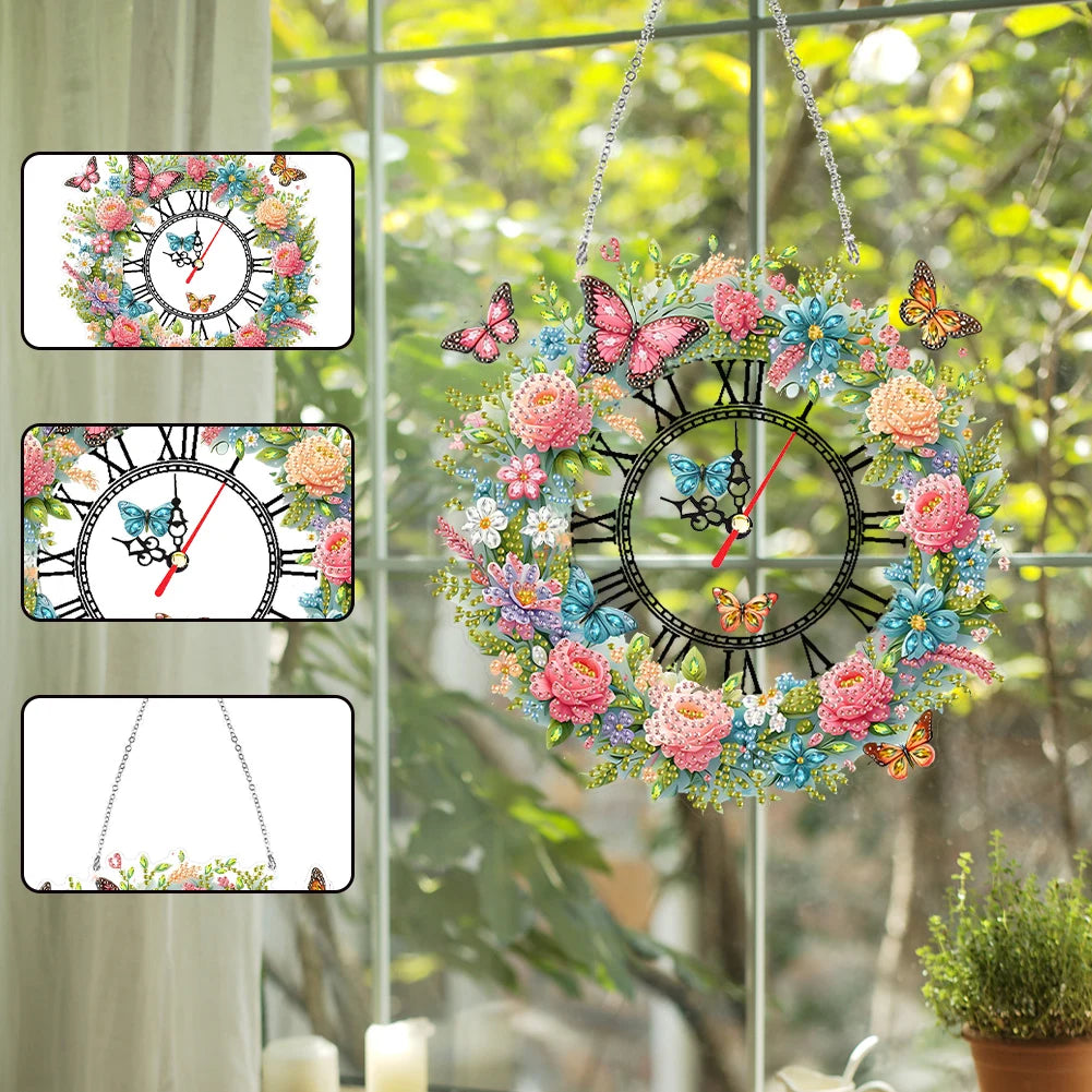 DIY Diamond Painting Kit Flower / Clock Decor, Diamond Painting For Coffee Living Room Home Decor Hanging Pendant