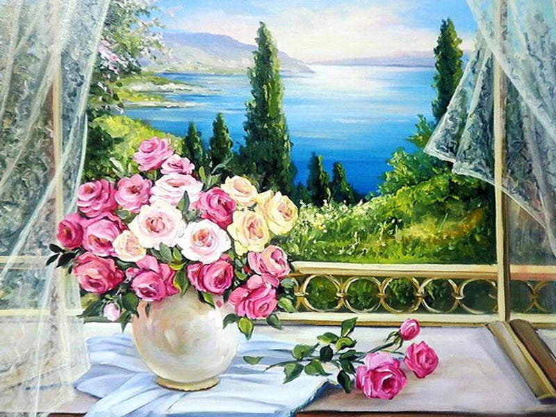 5D DIY Diamond Painting Waterfall Beach Full Circle Diamond Mosaic Sunset Scenery Diamond Embroidery Home Decor Gift