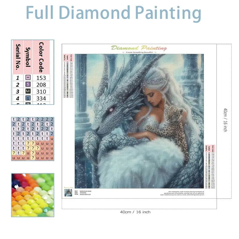DIY Full Diamond Paintings Fantasy Animals. Dragon And Girl Mosaic