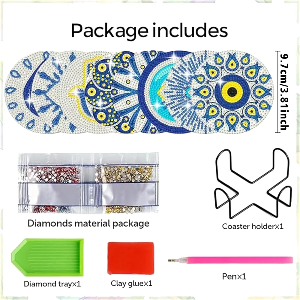 8 Pieces Of Diamond Art Painting Coasters With Brackets, DIY Partial Special Shapes