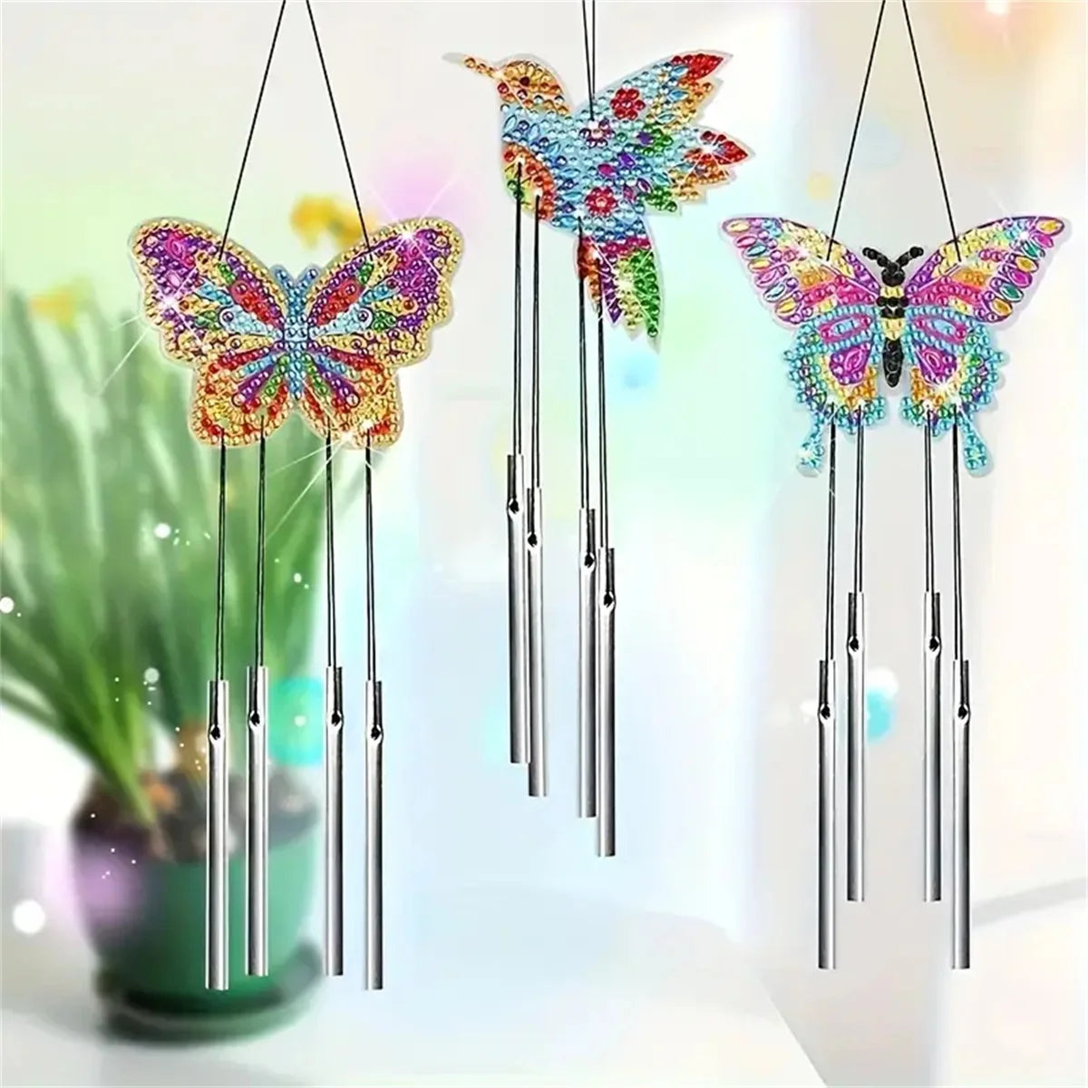 4 Pieces/ Set Acrylic Double-Sided Diamond Painting Insect Modeling DIY Wind Chimes Crafts, Garden Doors And Windows Decoration