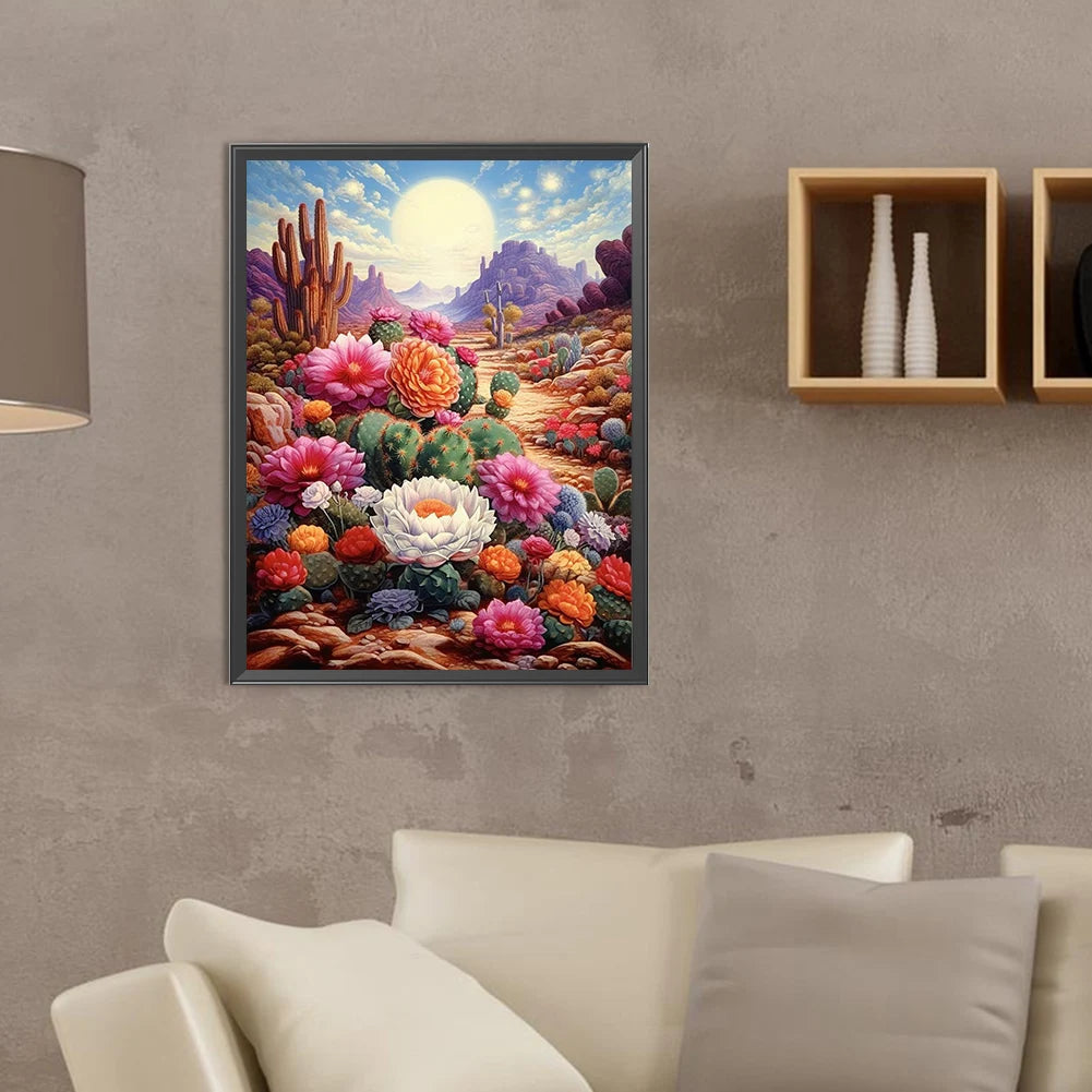 30*40CM 5D DIY Full Round Drill Diamond Painting Desert Cactus Flowers Home Decoration Art Craft Mosaic Painting