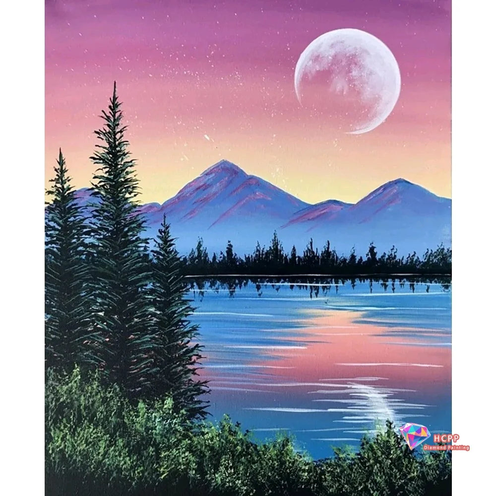 Natural Scenery Mosaic Square Round Painting Diamond Art Cross Stitch Kit Lakes Mountains Trees Flowers DIY 5D Decoration Gift