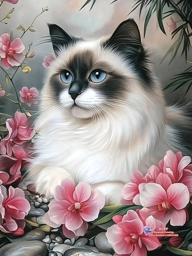 Flower Cat Diamond Painting Kit Square/ Round Diamond 5D DIY