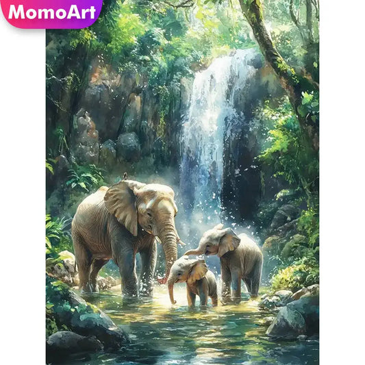 Elephant Waterfall DIY Diamond Painting Square / Round Full Drill