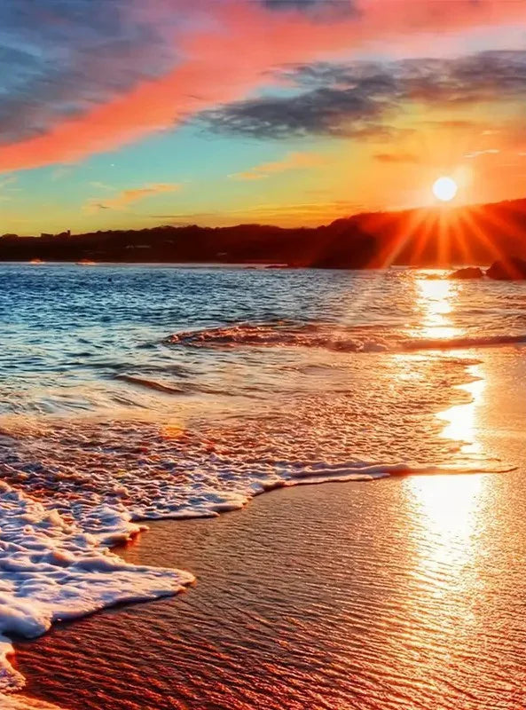 Sunset Landscape Seaside Beach Full Round Drill Rhinestones