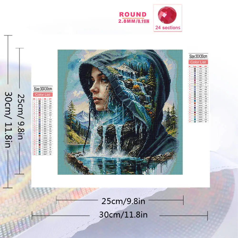 Momoart Diamond Mosaic Woman Waterfall Landscape Painting Full Square / Round Drill