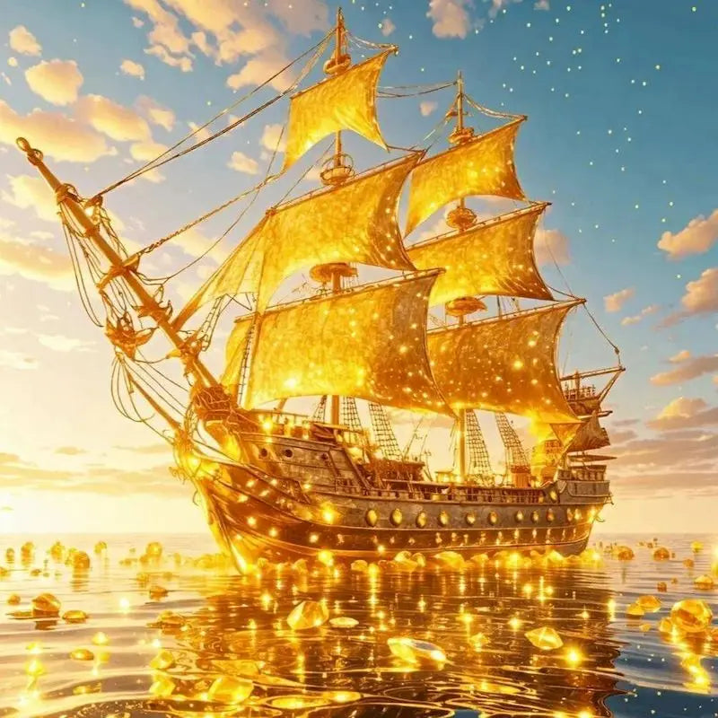 5D DIY Diamond Painting Gold Ship Full Round / Square Diamond