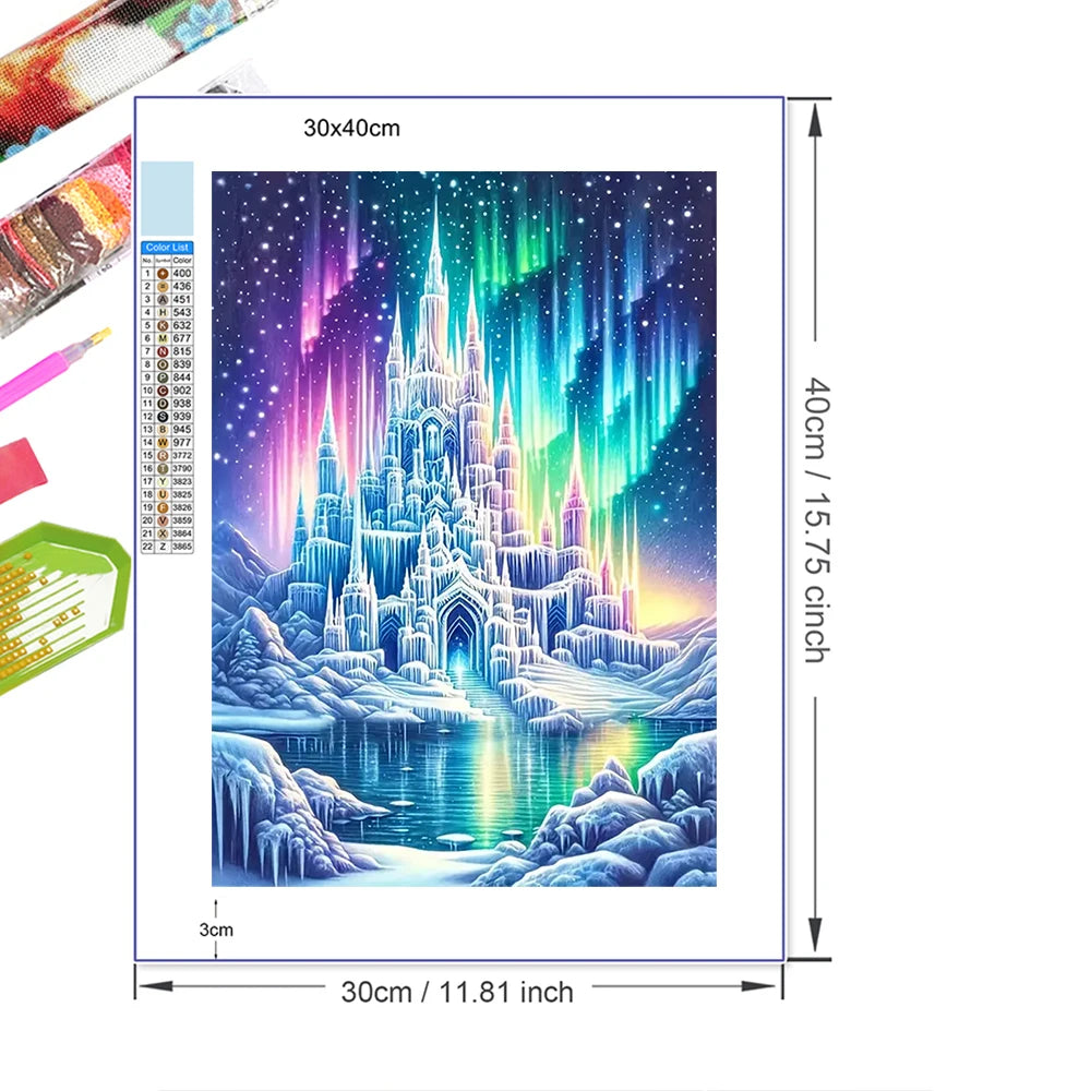 5D DIY Diamond Painting Aurora Castle Landscape Full Round Drill