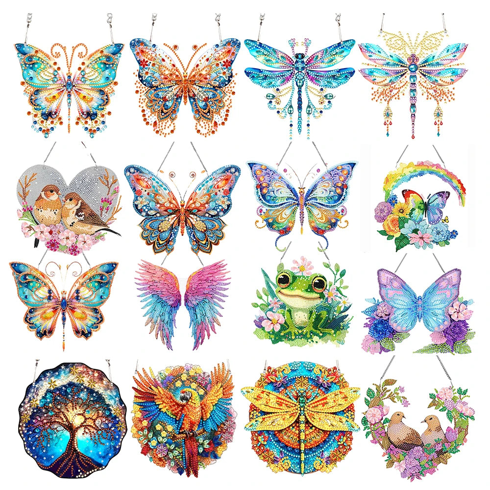 Acrylic Butterfly Single-Sided Diamond Painting Hanging Pendant Diamond Art Hanging Pendant 5D DIY Diamond Painting Dots Pendant