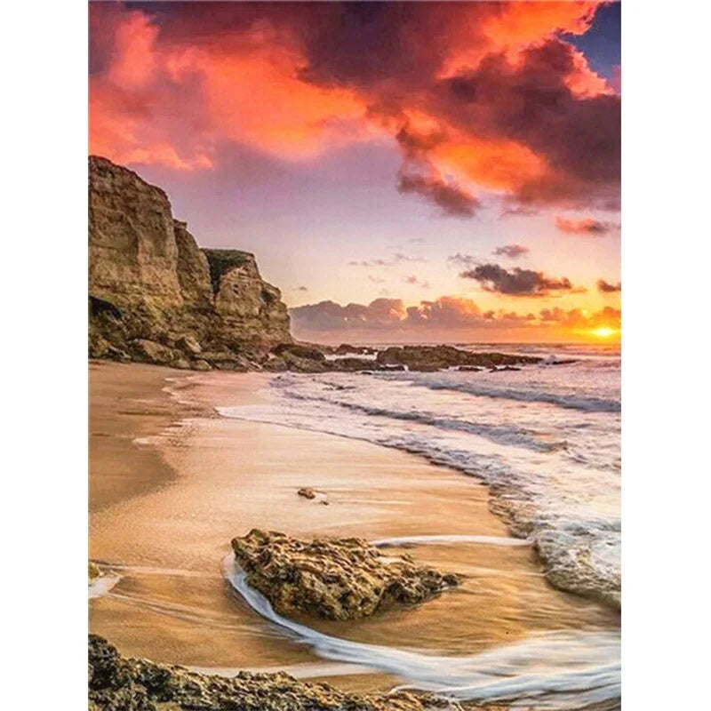 5D DIY Diamond Painting Waterfall Beach Full Circle Diamond Mosaic Sunset Scenery Diamond Embroidery Home Decor Gift