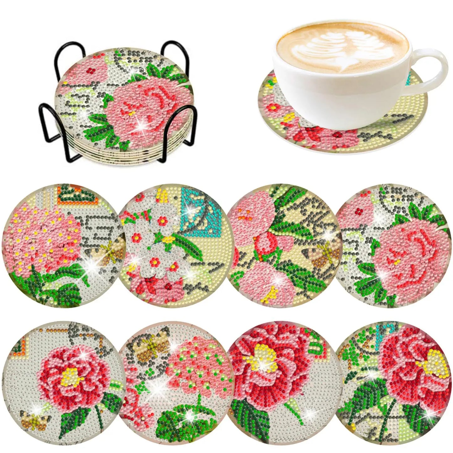 GLOBAL 8pcs/Set DIY Diamond Painting Coasters Animal Cup Cushion For Drinks Crystal Rhinestones Diamond Art Coasters