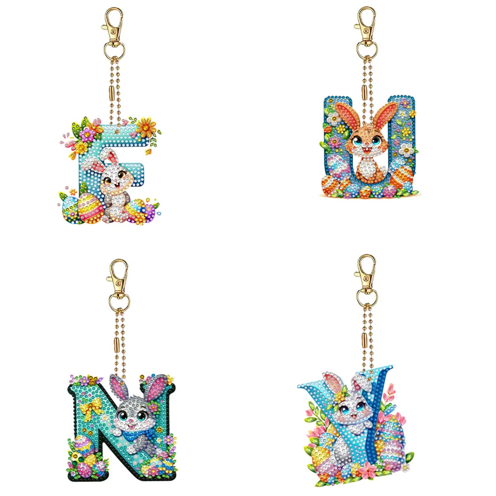 PET Double Sided, Special Shaped, Easter Alphabet DIY Diamond Painting Keychain