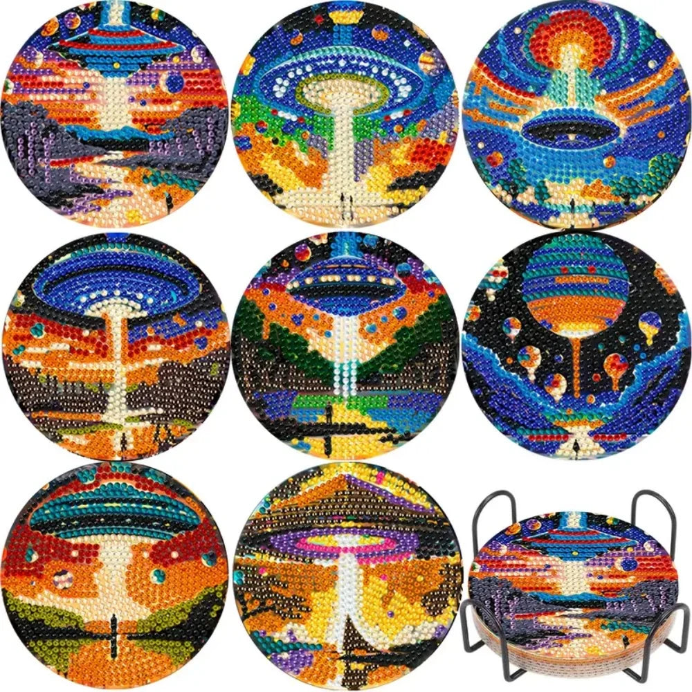 8-Piece Set of DIY Diamond Painting Coasters (With Holder)