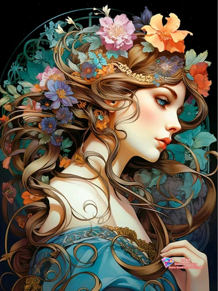 Elegant Women And Flowers Diamond Painting Kit Square / Round Diamond 5D DIY Mosaic
