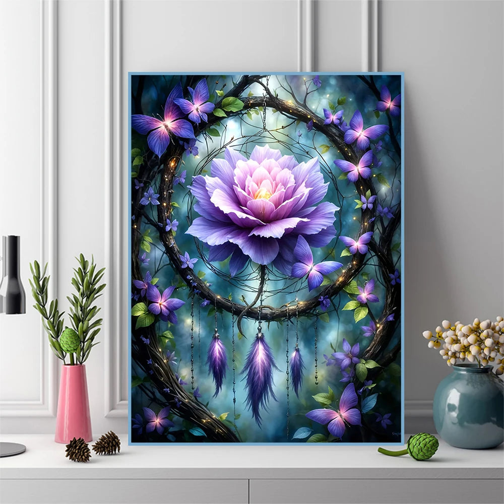 Momoart 5D DIY Diamond Painting Flower Painting Dreamcatcher Full Round Diamond Mosaic Scenery