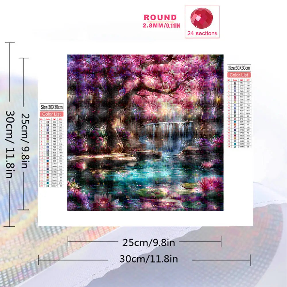 Momoart Tree Diamond Waterfall Landscape Lotus Flower Painting Full Square/Round Drill