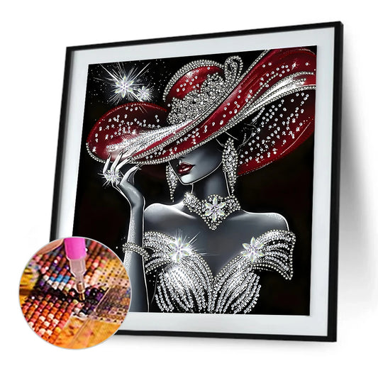Lady with Hat 5D DIY Partial Special Shaped Drill Diamond Painting 30x30cm