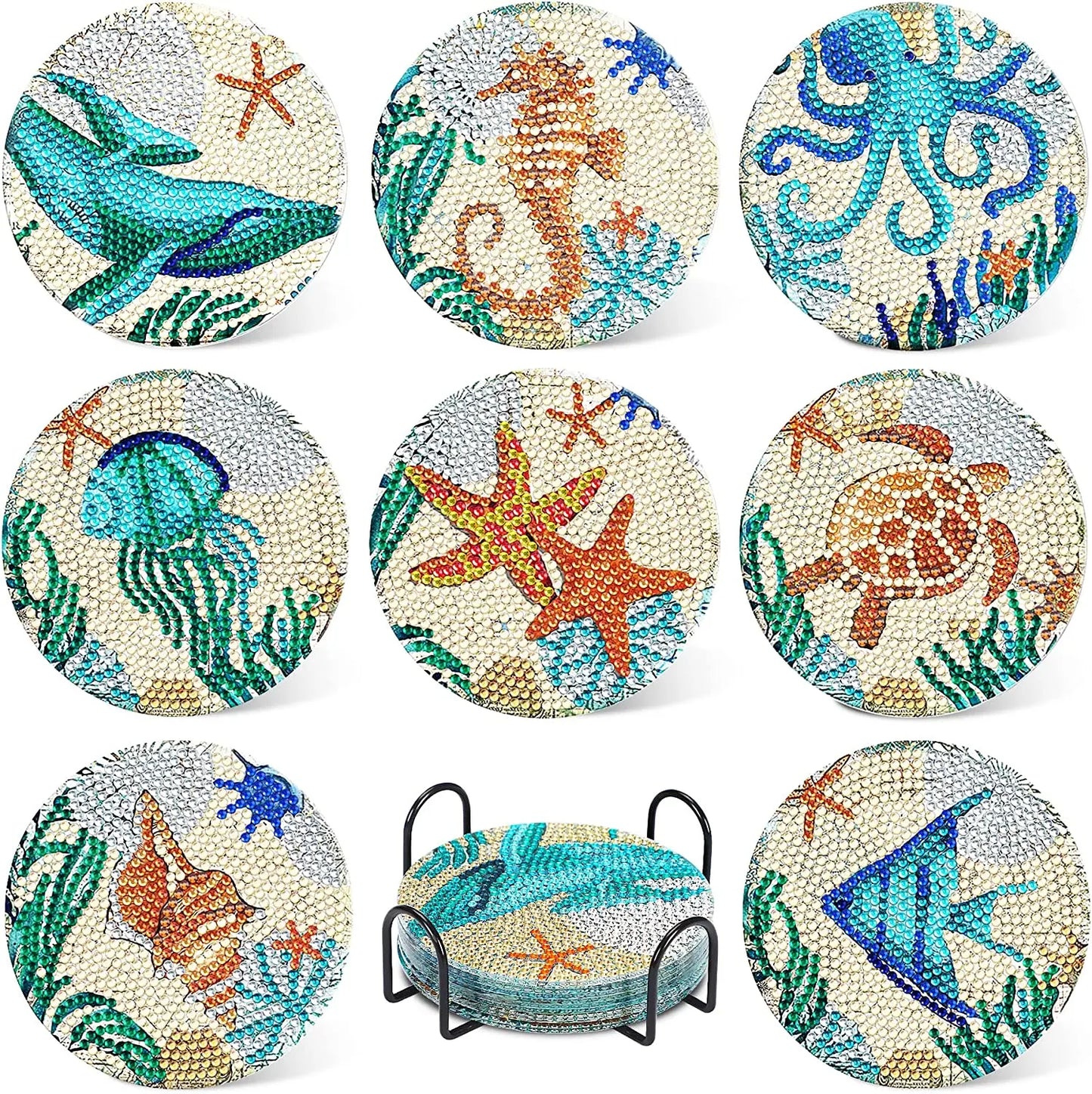 GLOBAL 8pcs/Set DIY Diamond Painting Coasters Animal Cup Cushion For Drinks Crystal Rhinestones Diamond Art Coasters