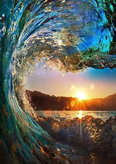 5D DIY Diamond Painting Waterfall Beach Full Circle Diamond Mosaic Sunset Scenery Diamond Embroidery Home Decor Gift