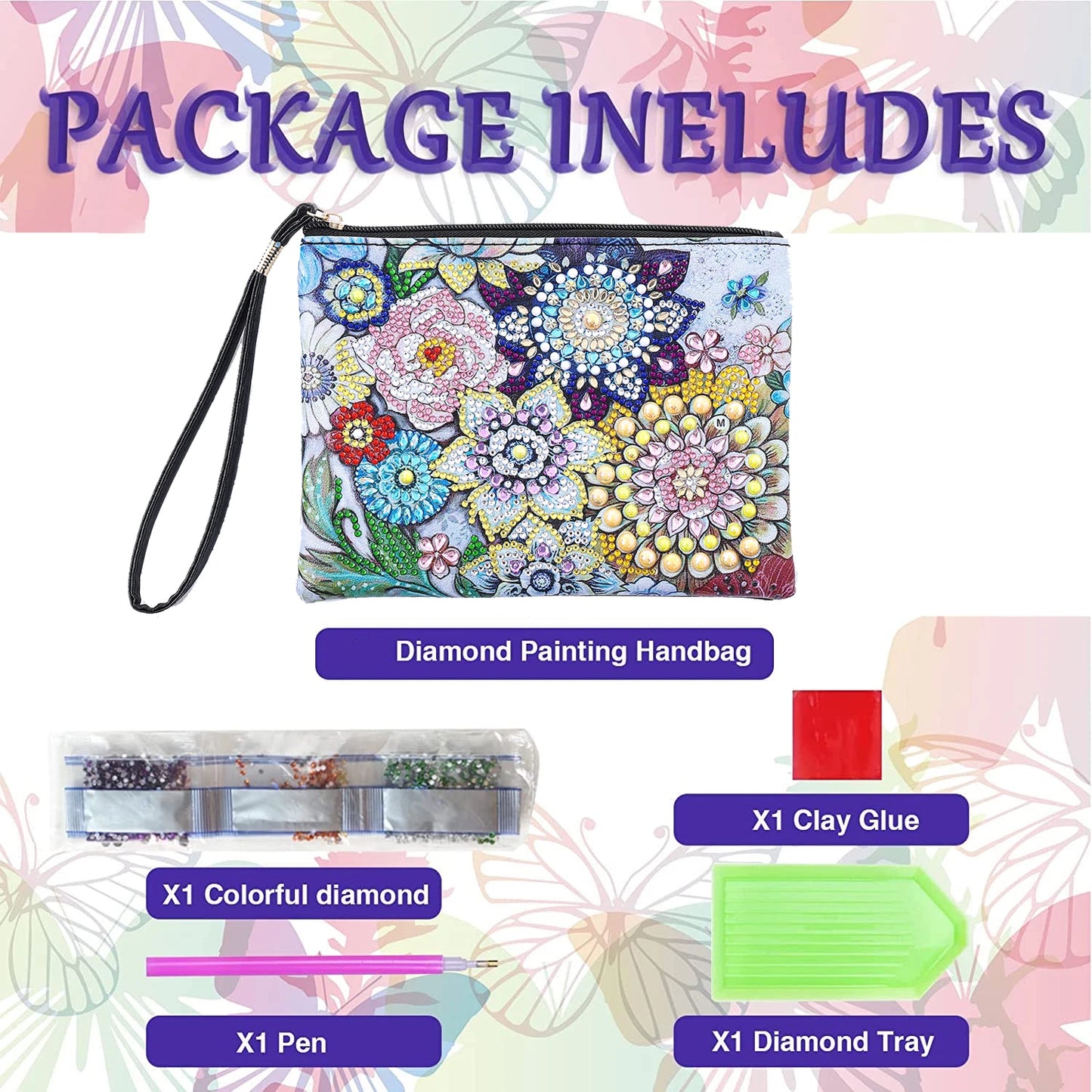 1pc DIY Purses Diamond Painting Mandala Kits for Adults One Sided Drill PU Leather Handbags Cactus Diamond Art Purses for Women