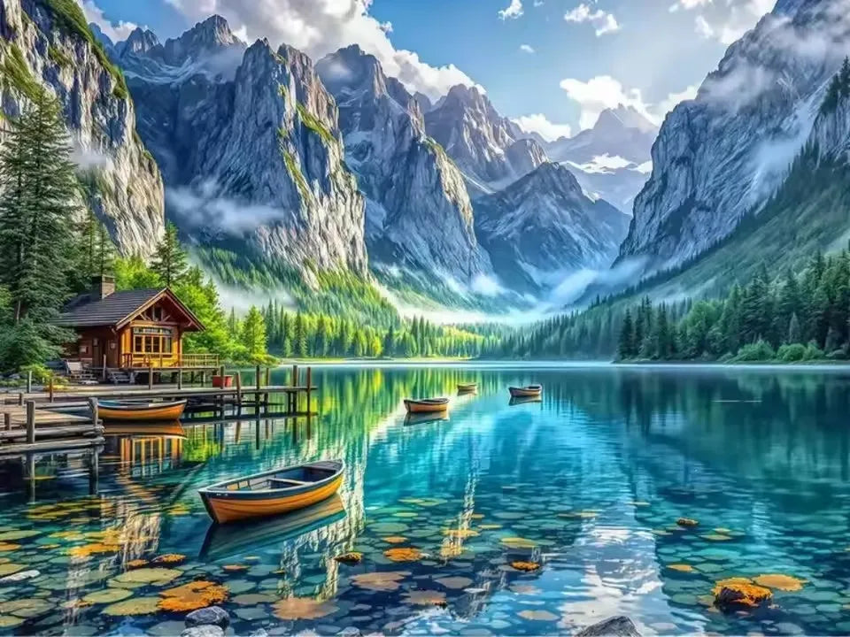 HUACAN Diamond Painting 5d Mountain Lake Landscape Handicrafts Home Decor Mosaic Kits Nature Scenery Full Square Round Drill